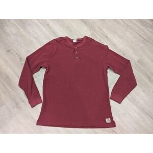 Carhartt Shirt Mens Large Red Long Sleeve Waffle Knit Henley Workwear Thermal